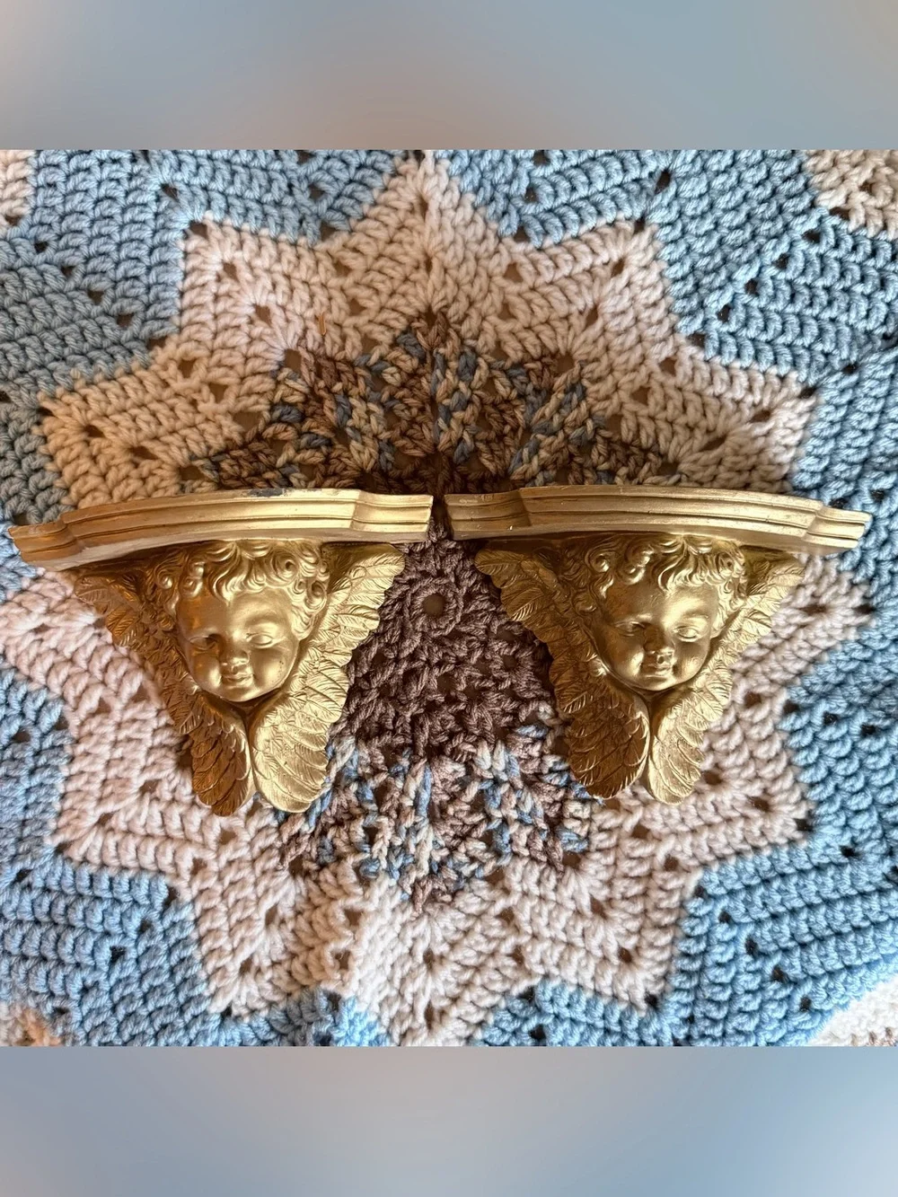 Set of Vintage Cherub Angel Ornate Wall Gold Sconce Resin Shelves